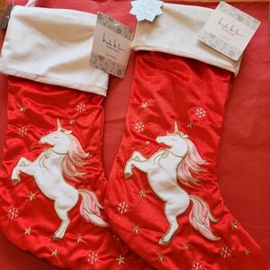 2 Very Thick Beautiful Nicole Miller Red Unicorn Stockings. NWT